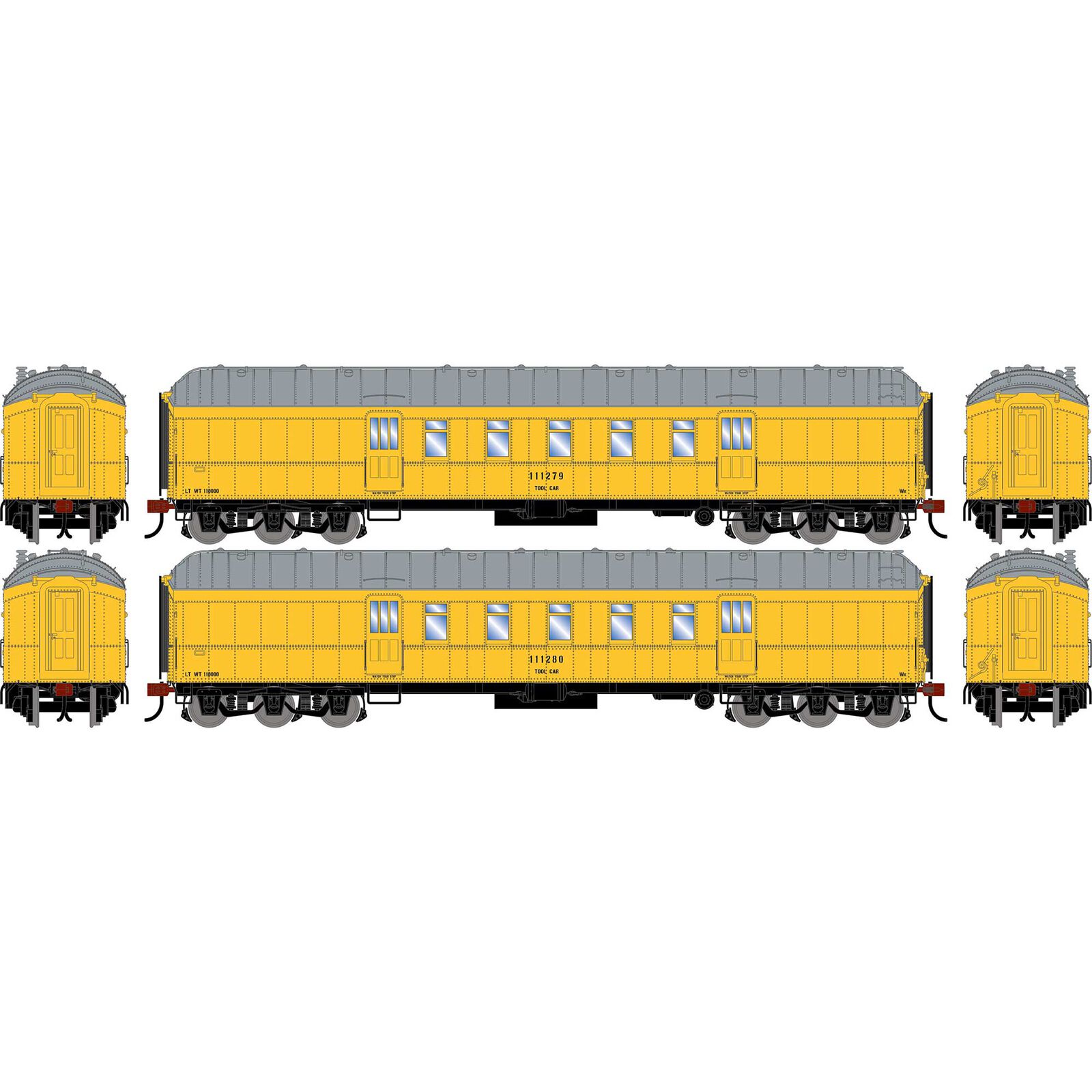 HO ATH 60' Pullman Common Standard Postal Storage Car, MOW Yellow #111279/111280 (2)