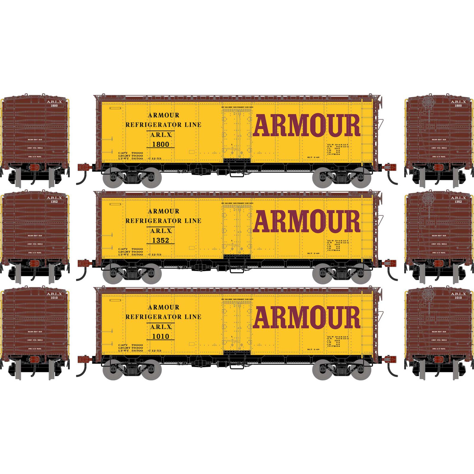 HO ATH 40' Steel Refrigerator Car, ARLX #1010/1352/1800 (3)