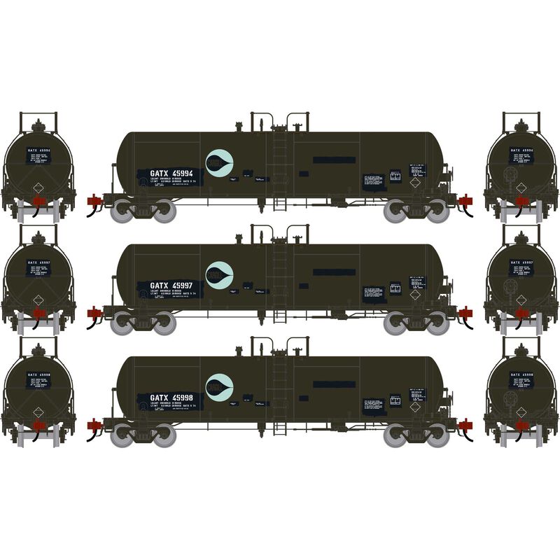 Athearn Genesis HO GEN GATC 20K Gallon Tank Car, Primed For Grime GATX 'Cargill' #45994/45997/45998 (3)