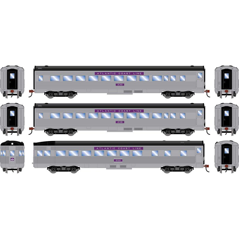 HO RND Streamline Cars, ACL Coach #230/Coach #239//Observation #252 (3)