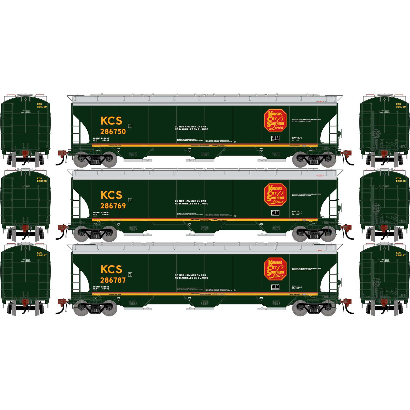HO GEN Trinity 5161 Covered Hopper, KCS #286750/286769/286787 (3)