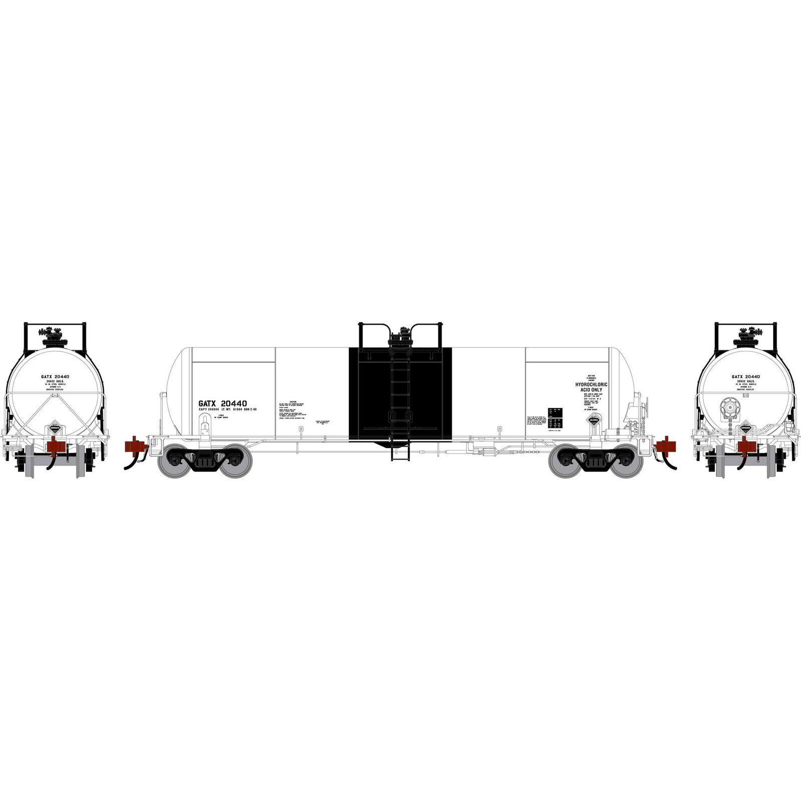 Athearn Genesis HO GEN GATC 20K Gallon Tank Car, GATX 'White w/Black Band' #20440
