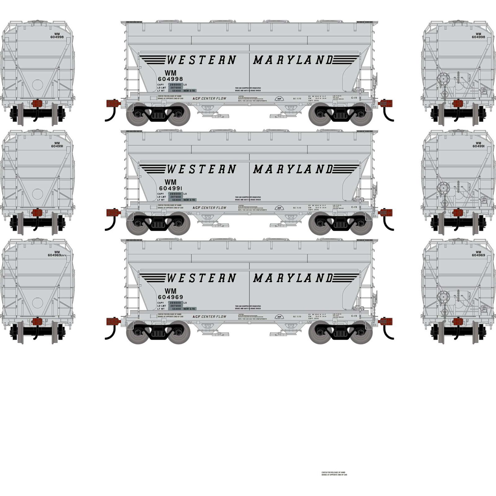 HO ATH ACF 2970 Covered Hopper, WM #604969/604991/604998 (3)