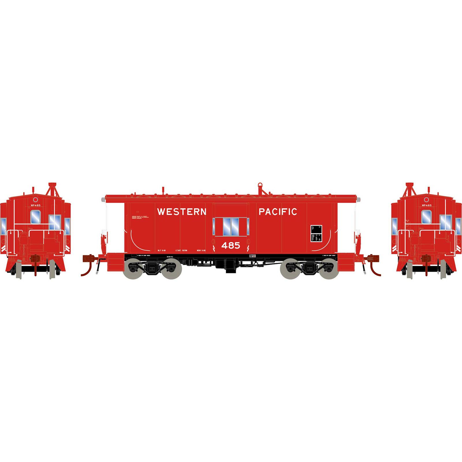 HO Bay Window Caboose with Lights, Western Pacific#485