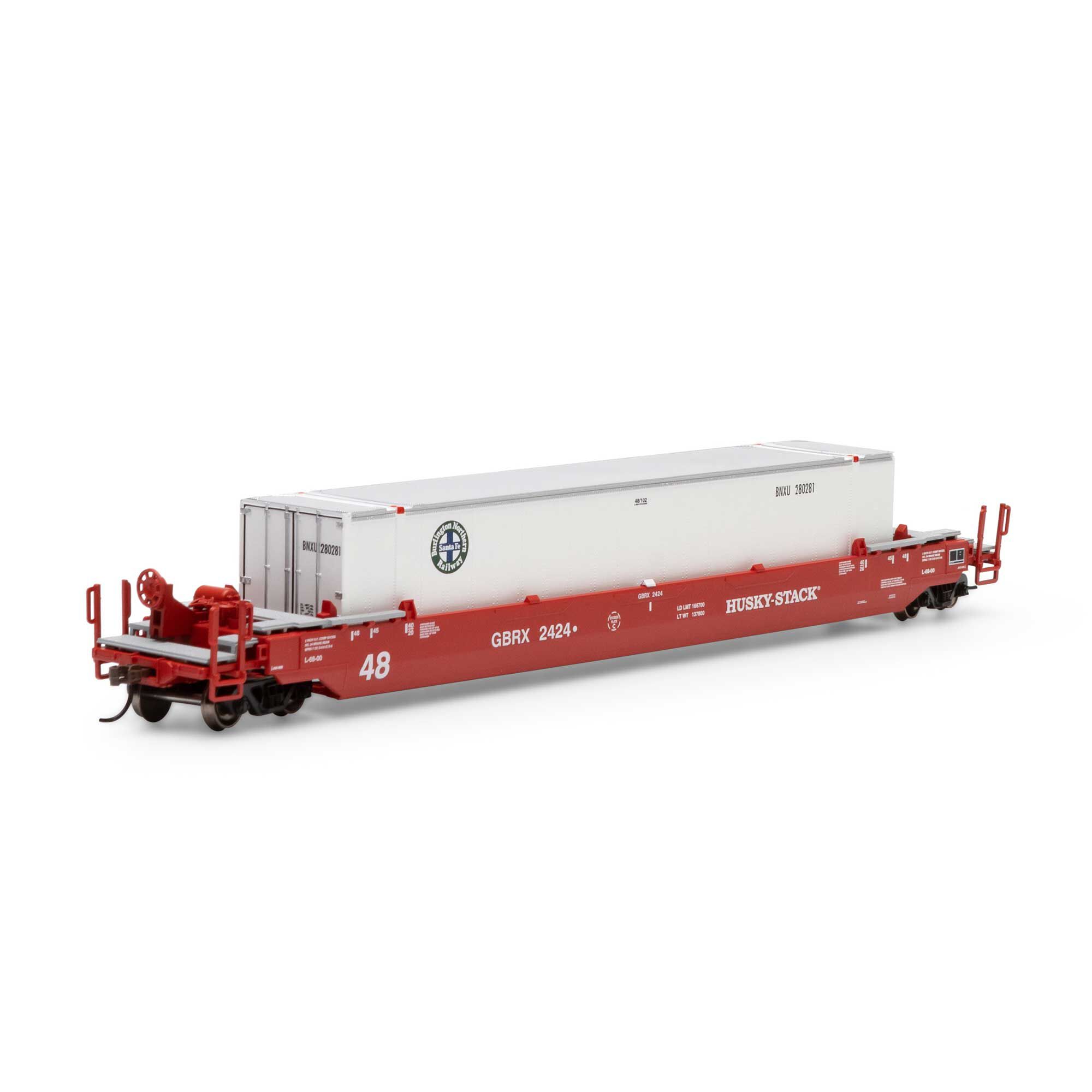 Athearn HO 48' Husky Stack Well,GBRX/48' BNSF #2424-280281 Model