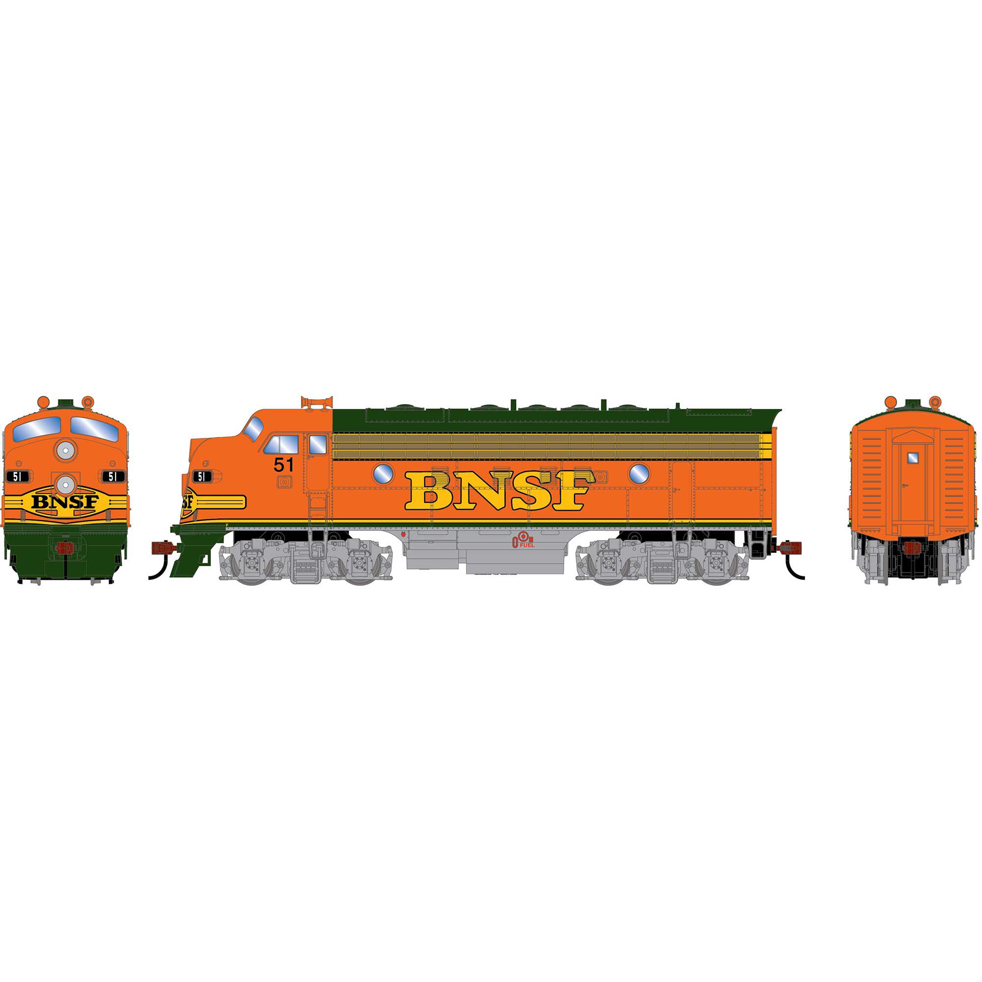 HO RND F7A Locomotive DCC-Ready, BNSF #51 Model Train | Athearn