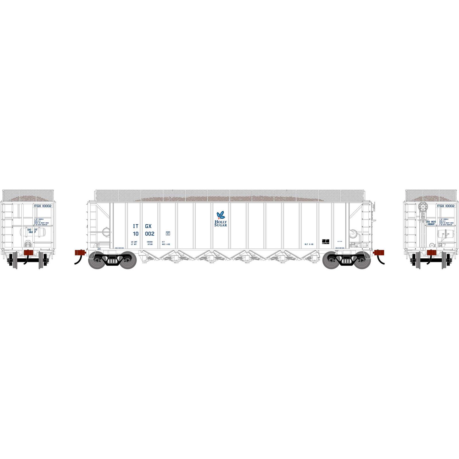 Athearn HO ATH Ortner 5-Bay Rapid Discharge Hopper w/Coal Load & Extensions, ITGX #10002
