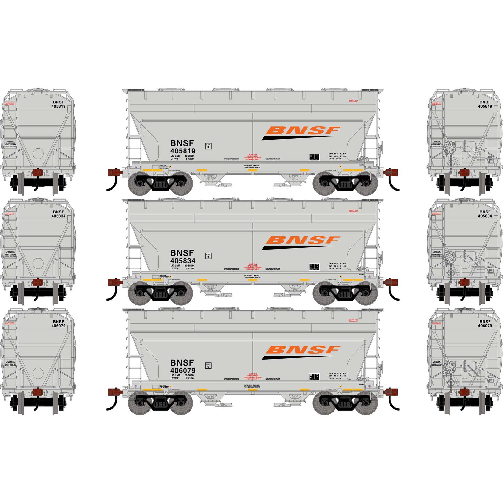 HO ATH ACF 2970 Covered Hopper, BNSF #405819/405834/406079 (3)