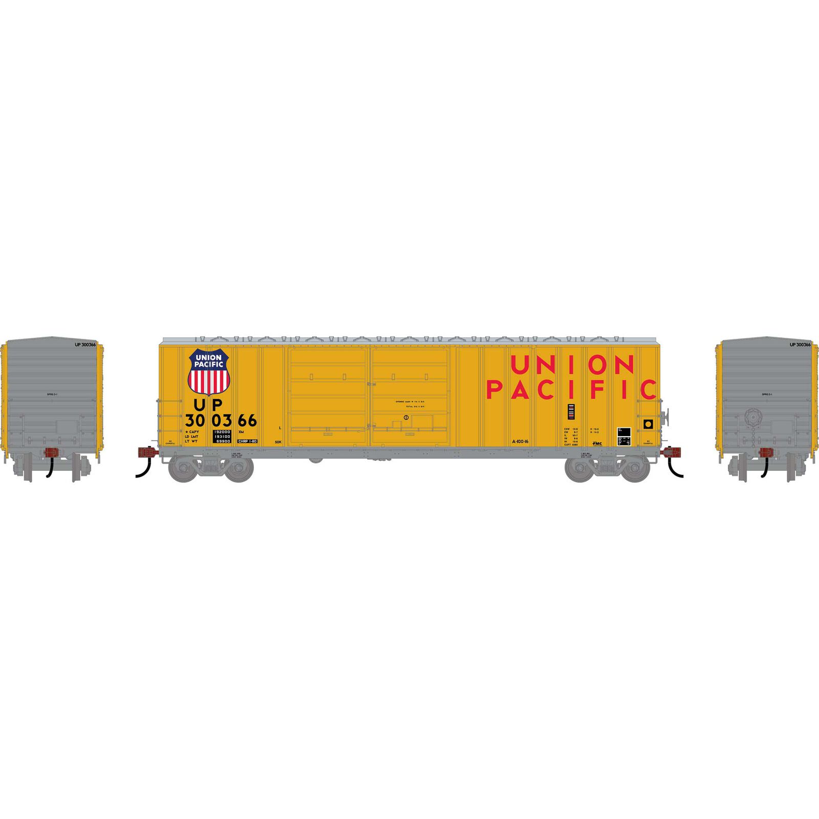 Athearn HO ATH 50' FMC 5077 DD Offset Box Car, UP 'Yellow' #300366