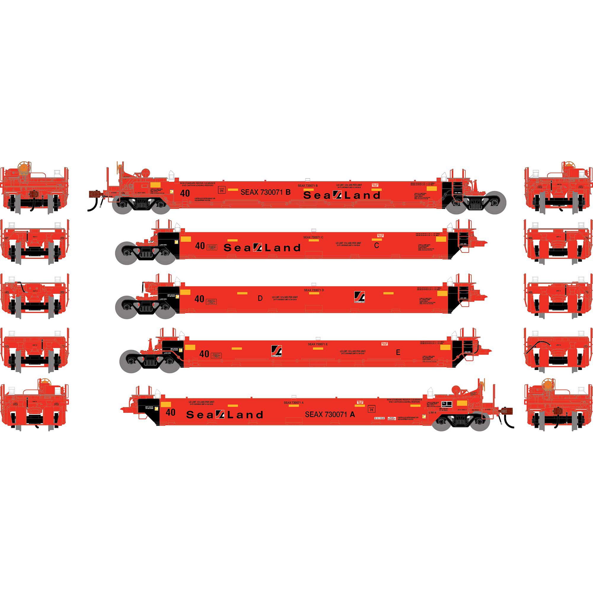 HO ATH Gunderson Maxi-I Well Cars (5), SEAX #730071 Model Train
