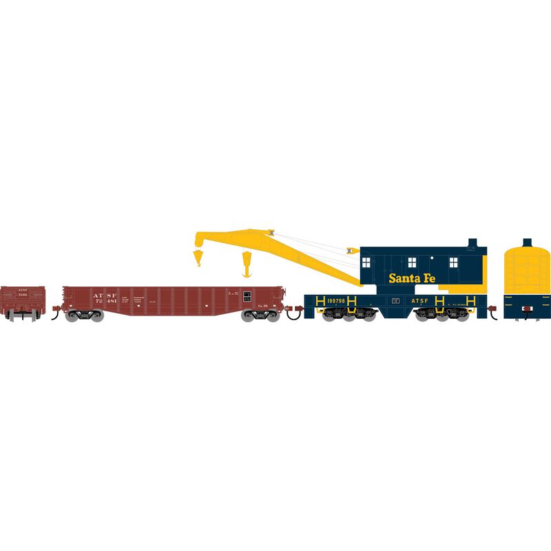 Athearn HO ATH 200-Ton Crane and 50' Gondola Set, ATSF #199798 (Crane); #72481 (Gondola)