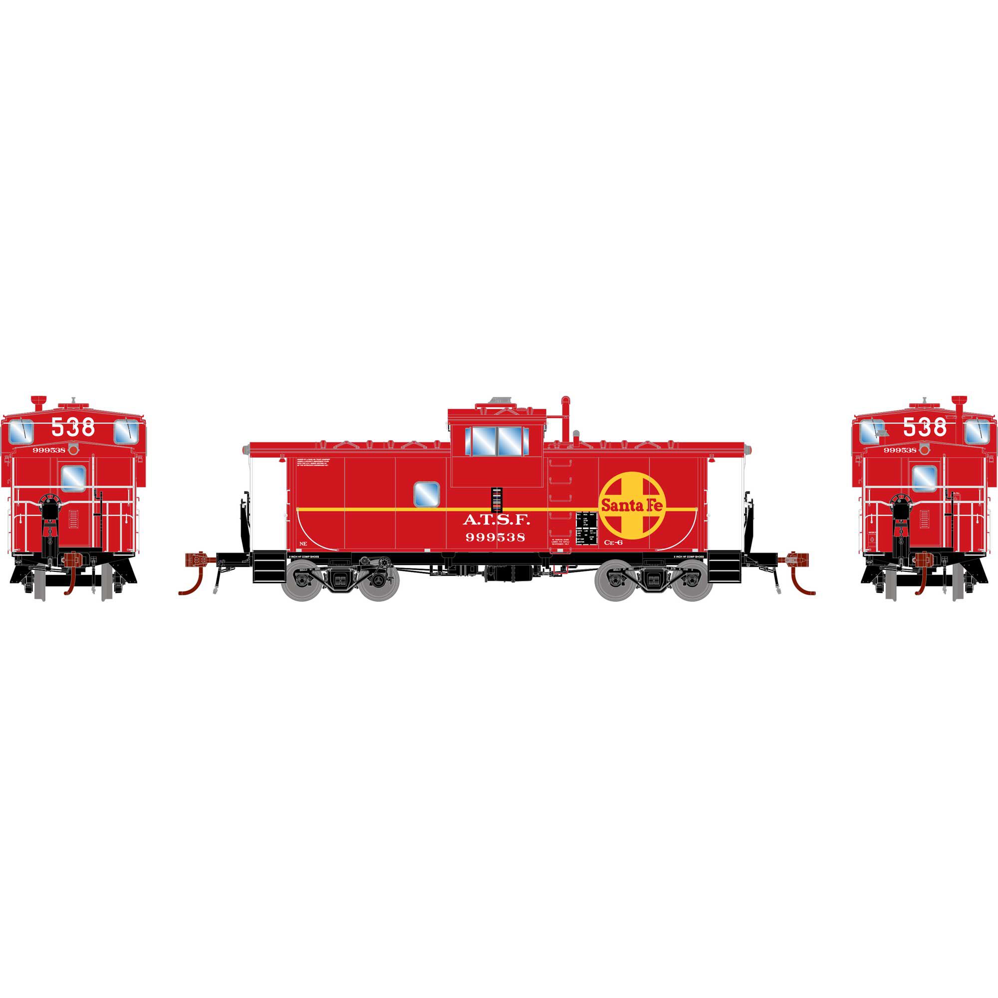 HO CE-6 ICC Caboose with Lights, SF #999538 Model Train | Athearn
