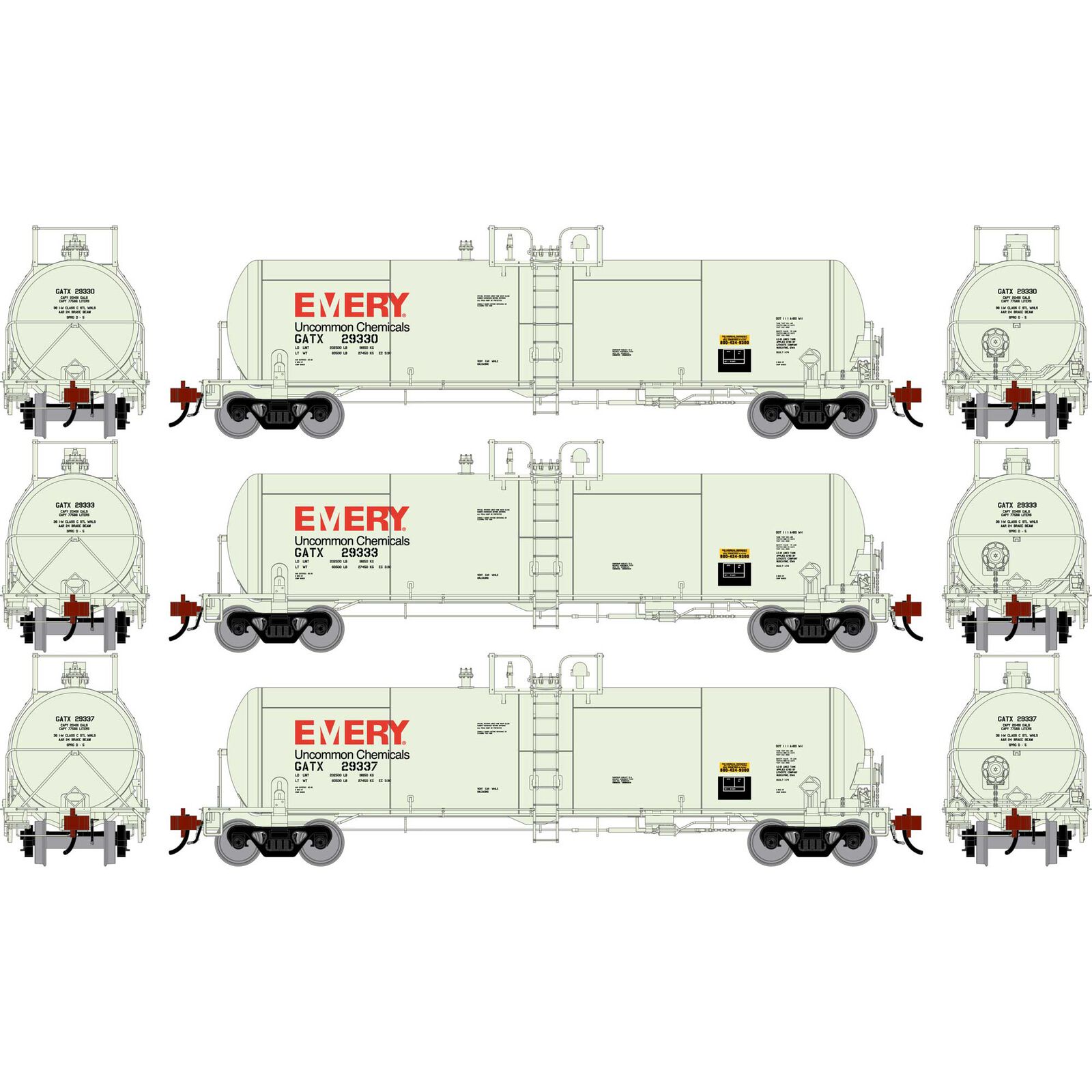 Athearn Genesis HO GEN GATC 20K Gallon Tank Car, GATX 'Emery' #29330/29333/29337 (3)