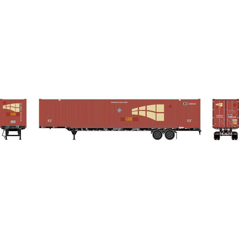 HO ATH 53' Chassis with Container, Chassis- CSX 'TSXZ' #999150, Container- UMXU #939336