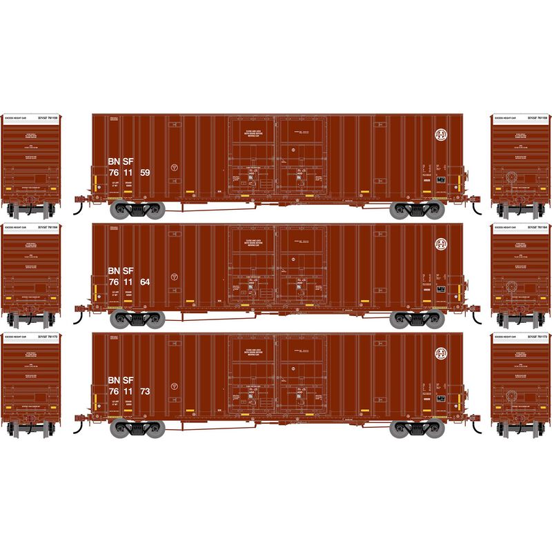 HO ATH 60' Gunderson High-Cube Double Door Box Car, BNSF #761159/761164/761173 (3)