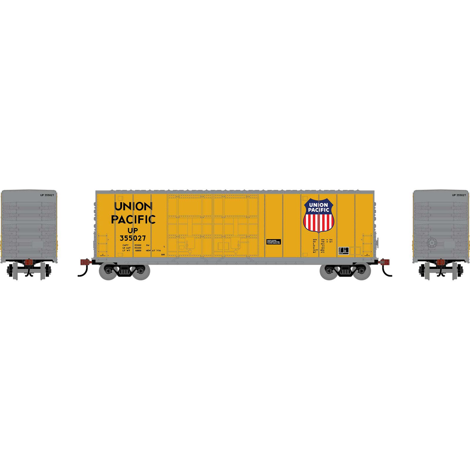 HO RND 50' High-Cube Smooth Side Box Car, UP #355027