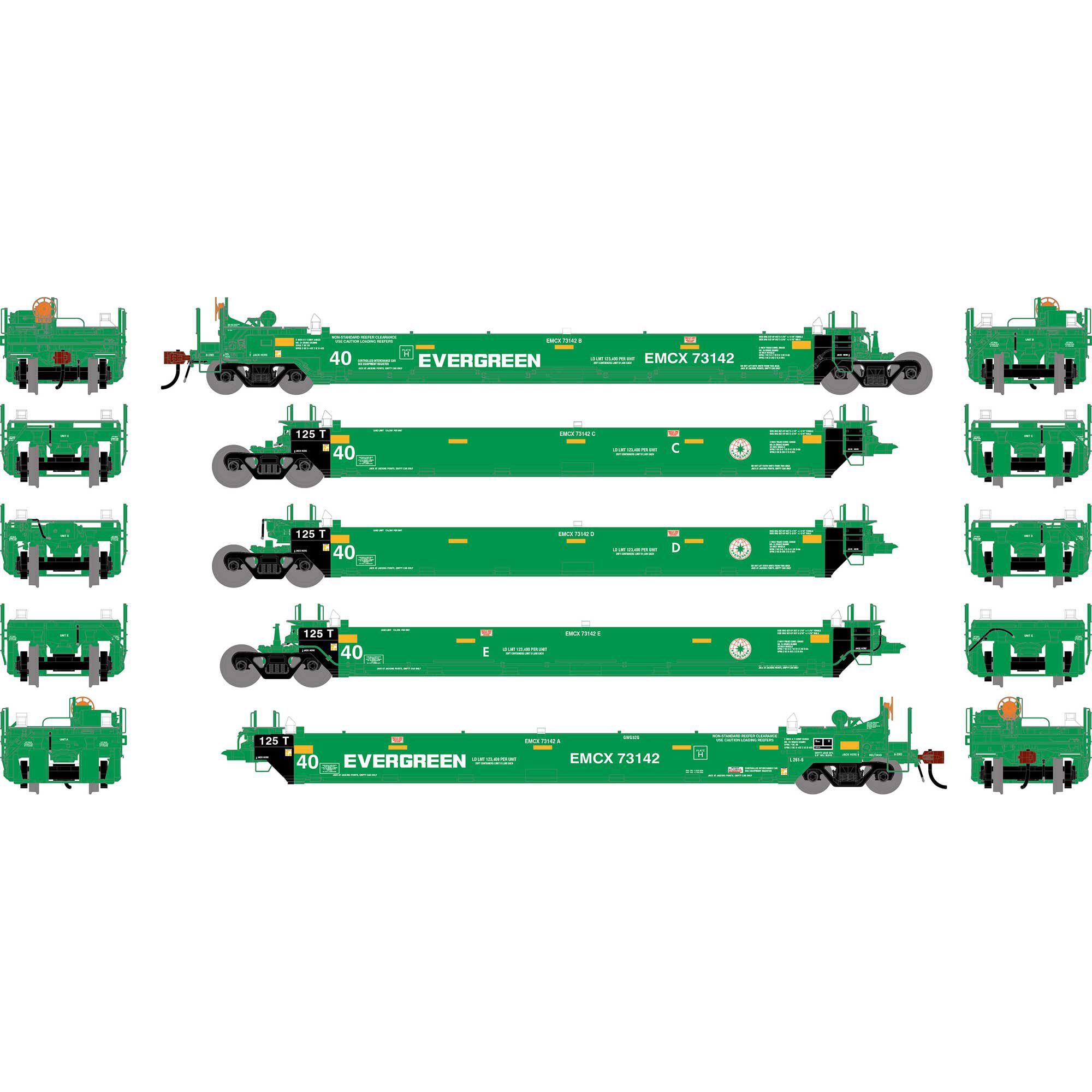 アサーン　ガンダーソン　athearn Athearn HO ATH Gunderson Maxi-I Well Cars (5), EMCX #73142 Model