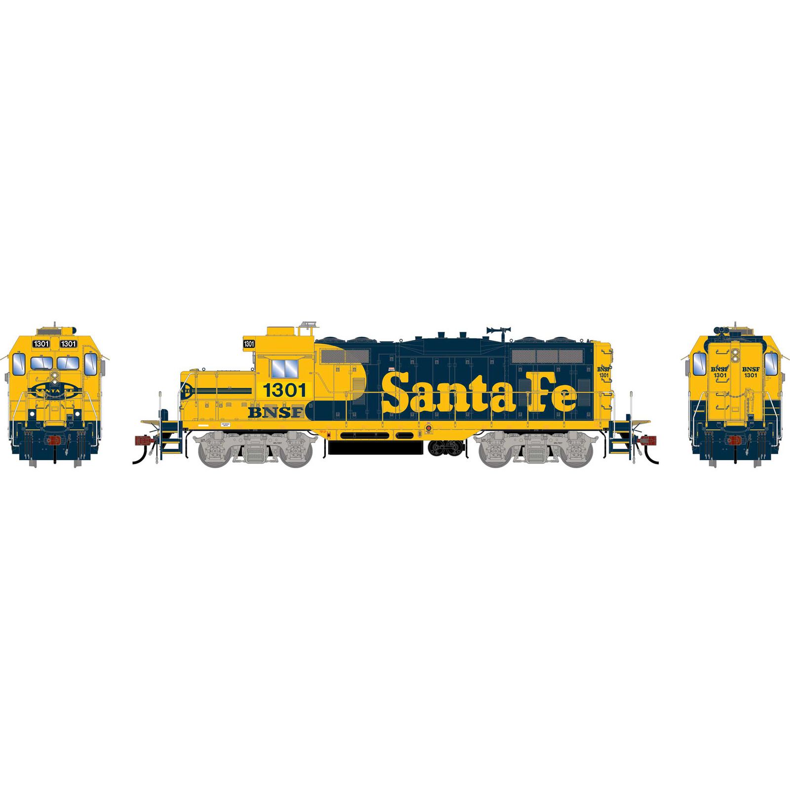 Athearn Genesis HO GEN GP7u Locomotive, BNSF 'Patched ATSF' #1301