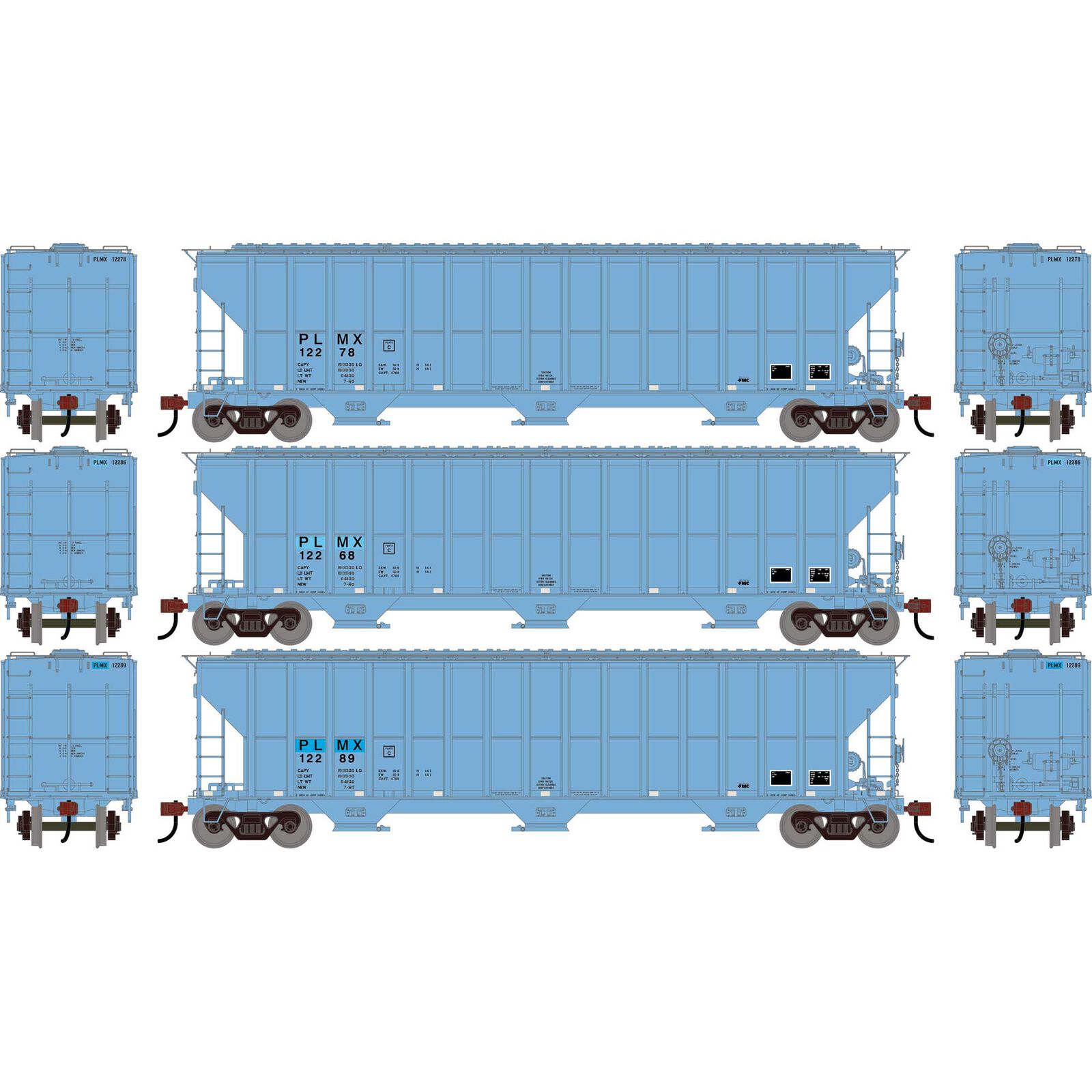 HO ATH FMC 4700 Covered Hopper, PLMX #12278/12286/12289 (3)