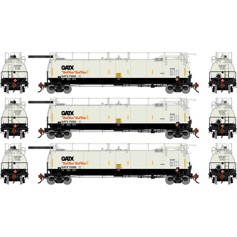 HO TankTrain Intermediate, GATX White/Black #75564/75565/75566 (3)