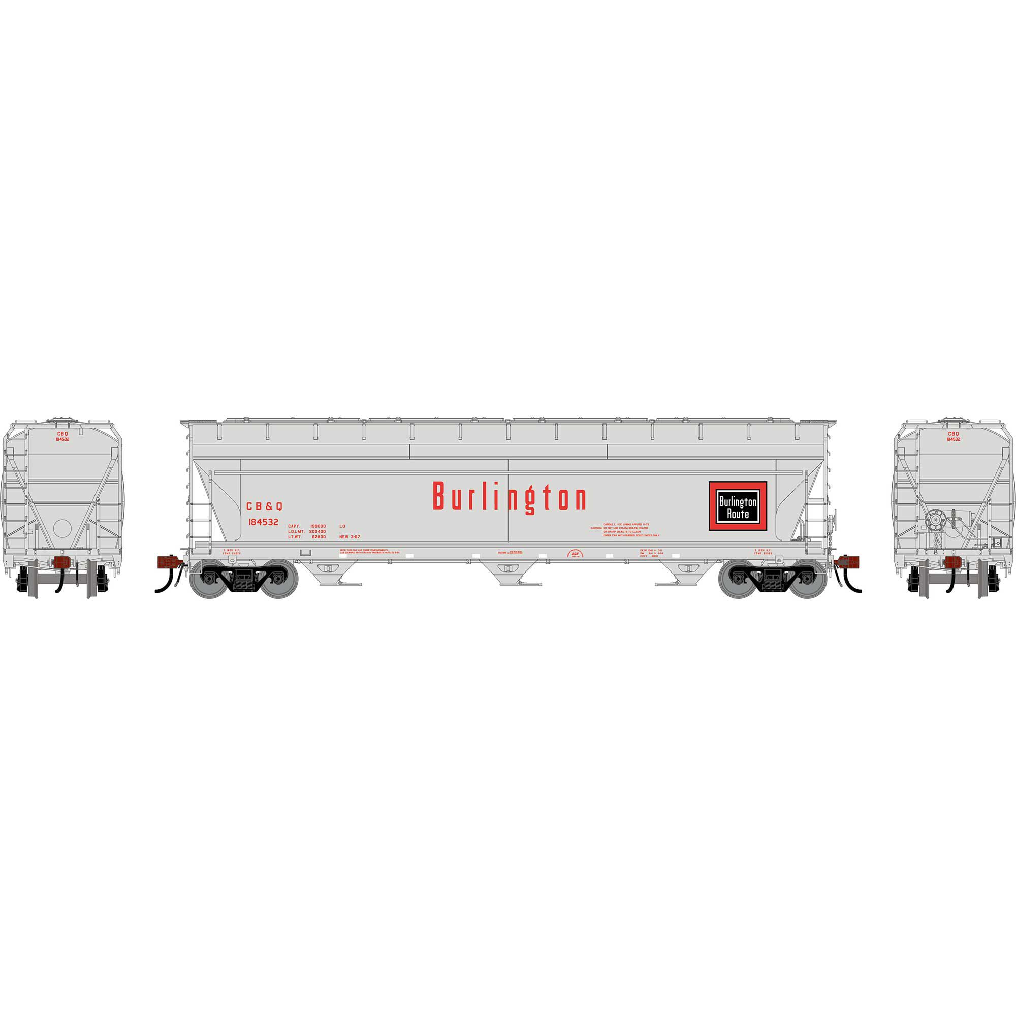 HO GEN ACF 4600 Covered Hopper, CBQ #184532 Model Train | Athearn