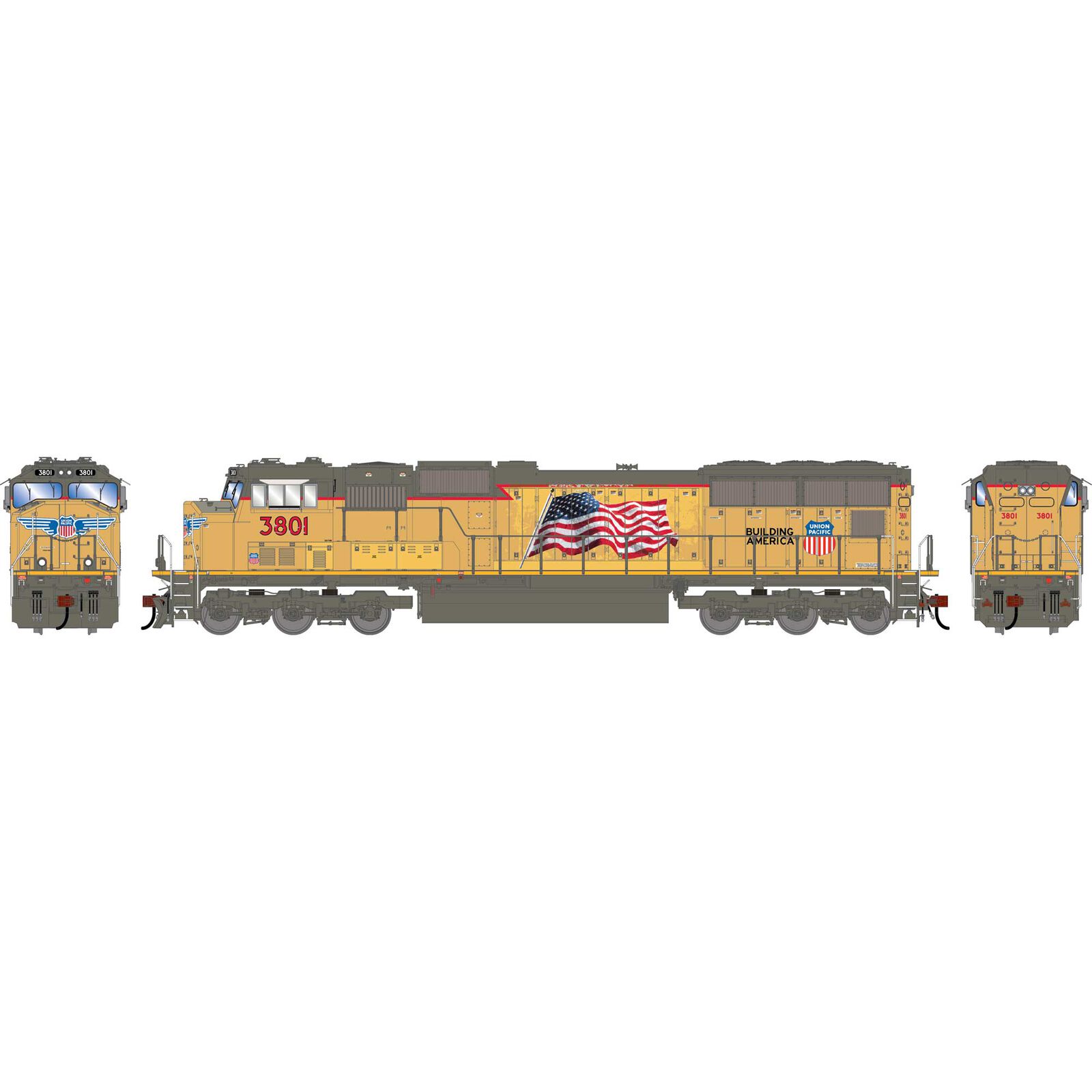 Athearn Genesis HO GEN SD70M Locomotive w/DCC & Sound, Primed For Grime UP 'Flared Radiators' #3801