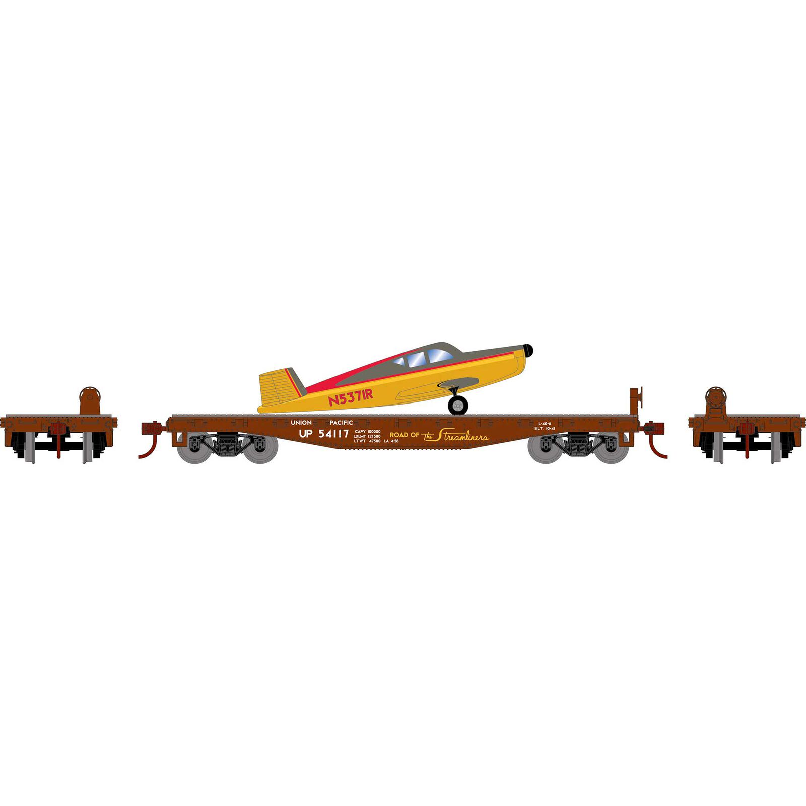 HO 40' Flat Car with Plane, UP # 54117
