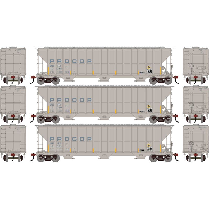 HO ATH FMC 4700 Covered Hopper, Procor UNPX w/FRA Reflectors #12038/12040/12052 (3)