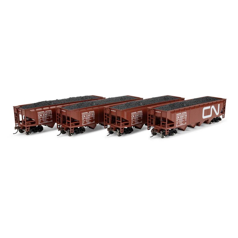 HO ATH 40' 4-Bay Offset Hopper with Load, CN #330116/330133/330152/330177 (4)