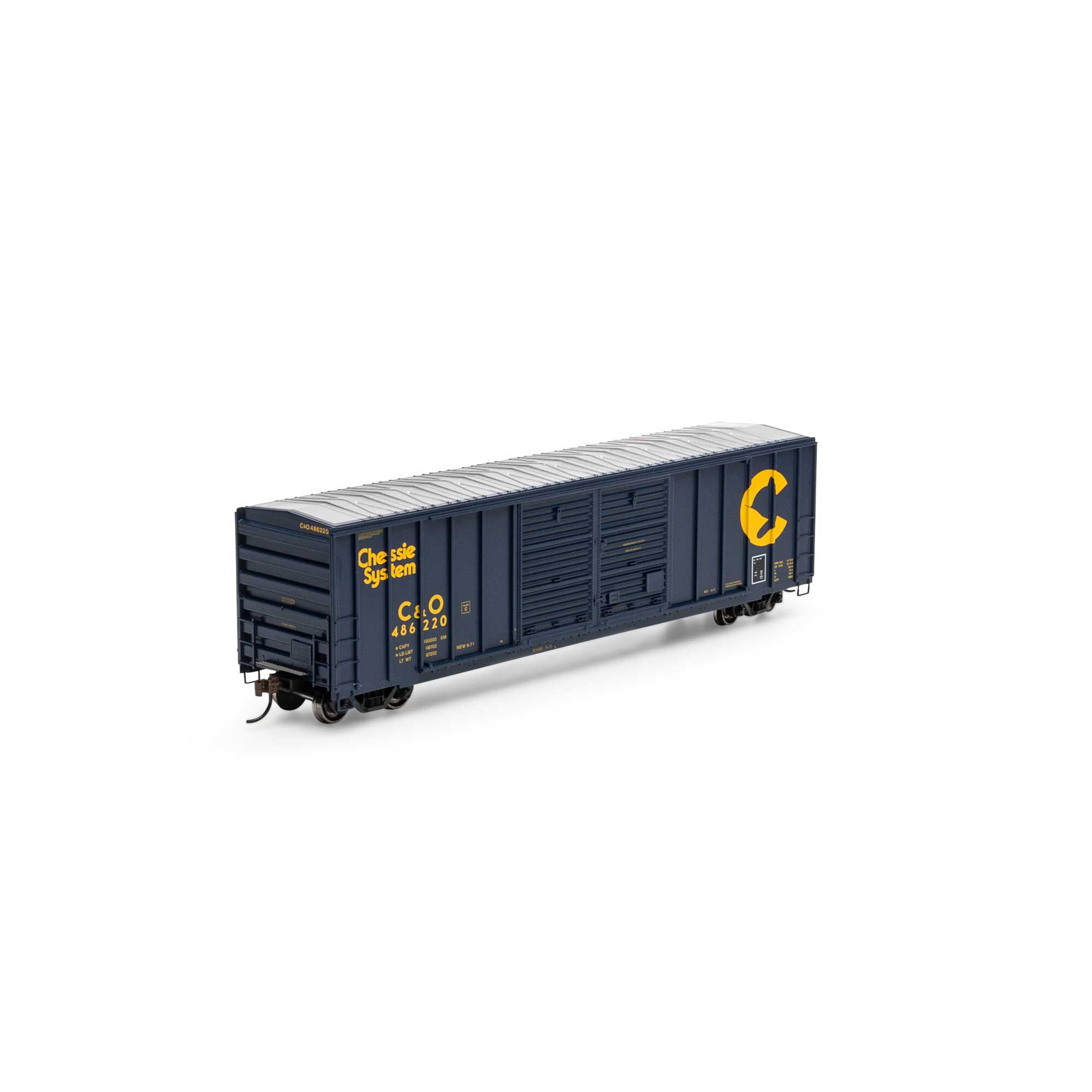 HO 50' FMC 5077 Double Door Box, C&O #486220 Model Train | Athearn