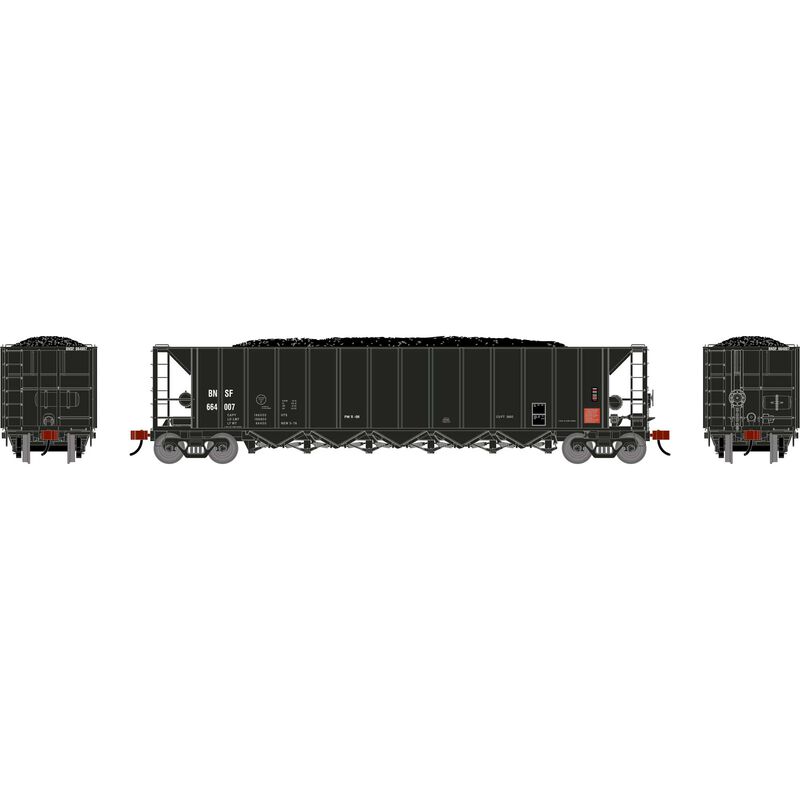 Athearn HO ATH Ortner 5-Bay Rapid Discharge Hopper w/Coal Load, BNSF #664007