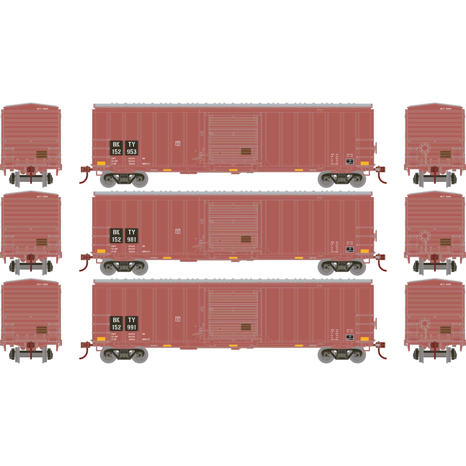 HO 50' ACF Outer Post Box Car, BKTY #152953 / 152981 / 152991 (3)