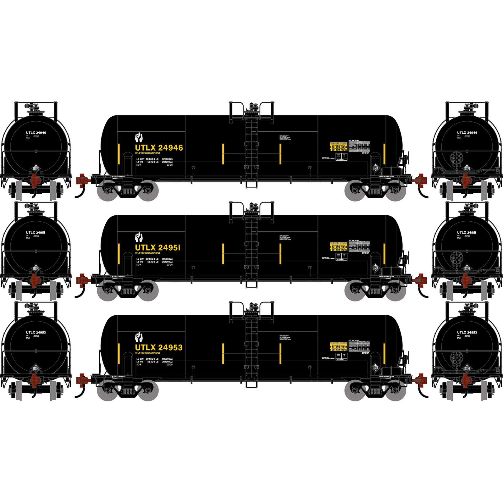 HO ATH RTC 20,900 Gallon Tank Car, UTLX 'Black w/Second Hand Logo' #24946/24951/24953 (3)