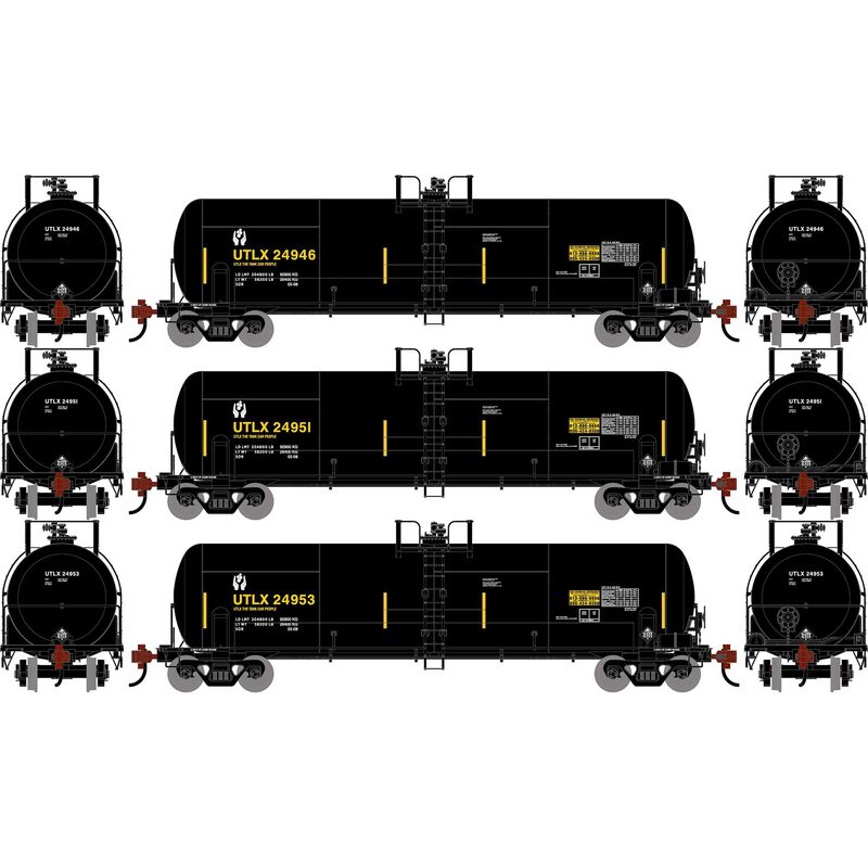 HO ATH RTC 20,900 Gallon Tank Car, UTLX 'Black w/Second Hand Logo' #24946/24951/24953 (3)