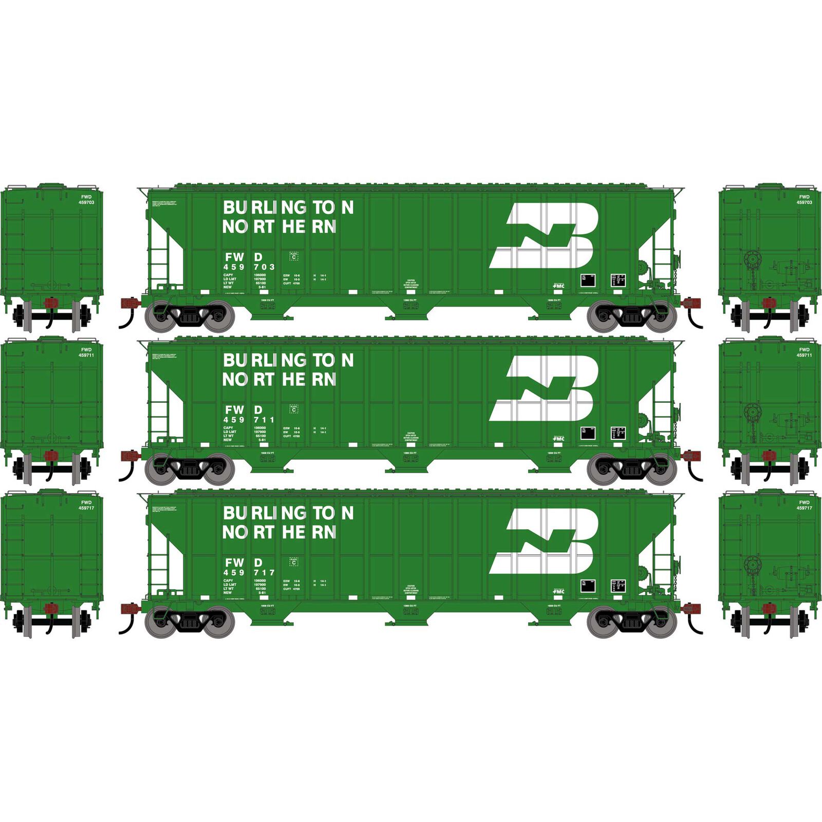 HO ATH FMC 4700 Covered Hopper, FWD 'BN' #459703/459711/459717 (3)