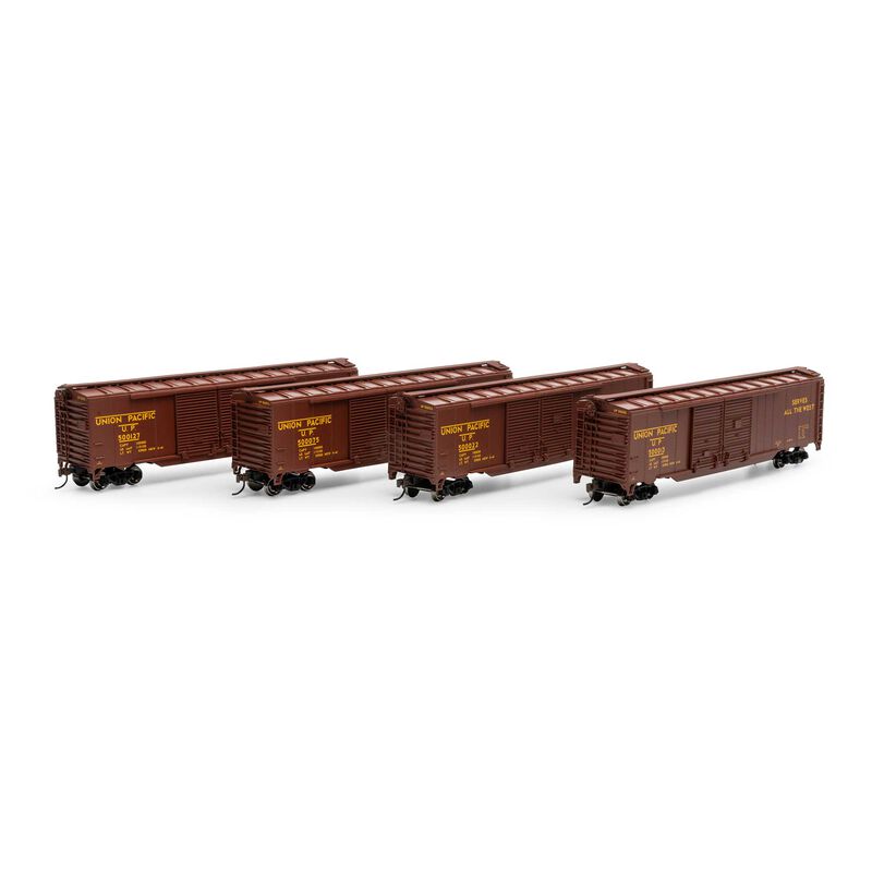 HO PS-1 Double Sliding Door Box Car, UP 'Serves The West' #500013 / 500022 / 500075 / 500127 (4)