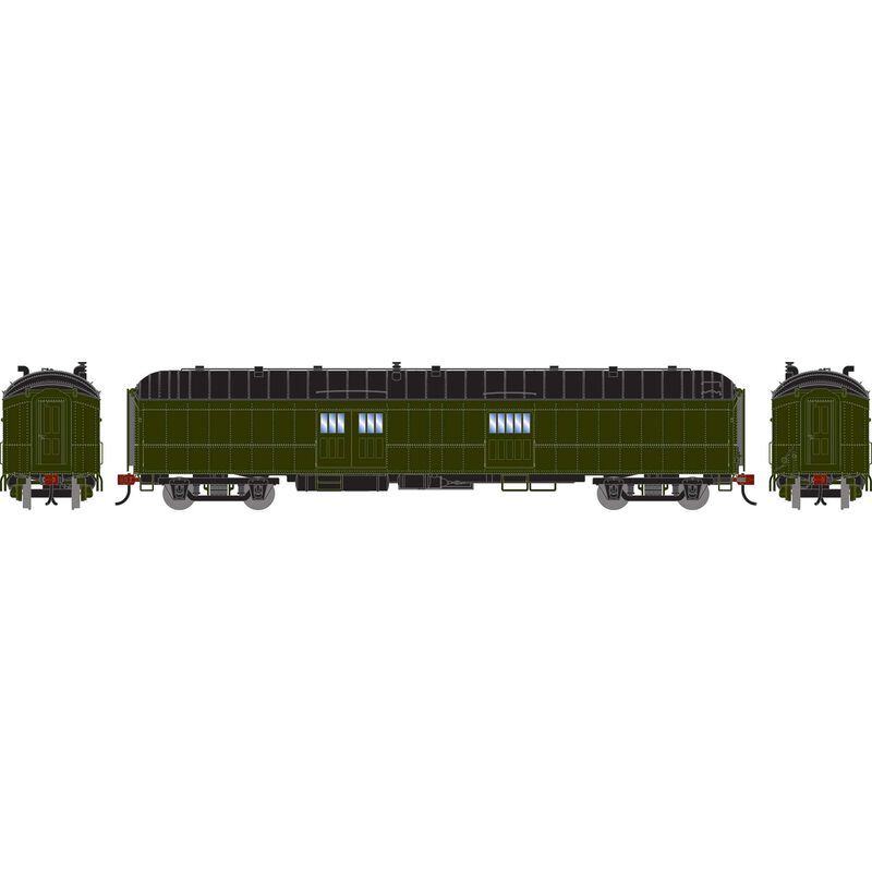 HO ATH 60' Pullman Common Standard Baggage Car, Green Unlettered
