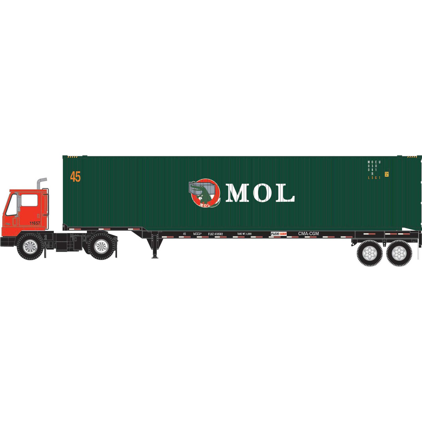 HO MOEU Set, 45' Container #030081 8/45' Chassis #418582/Yard Tractor #11657 (3)