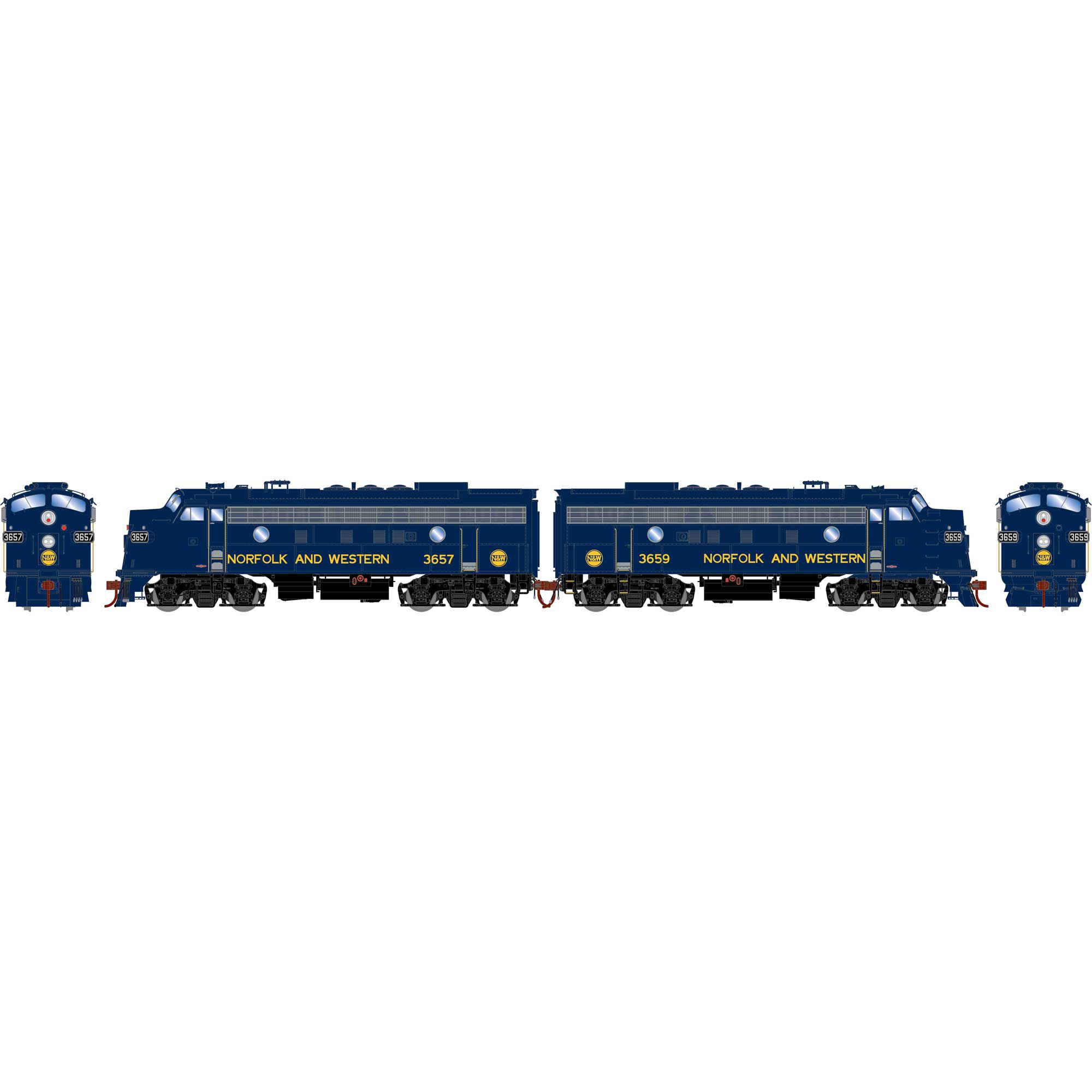HO F7 A/A, N&W/Freight #3657/#3659 Model Train | Athearn