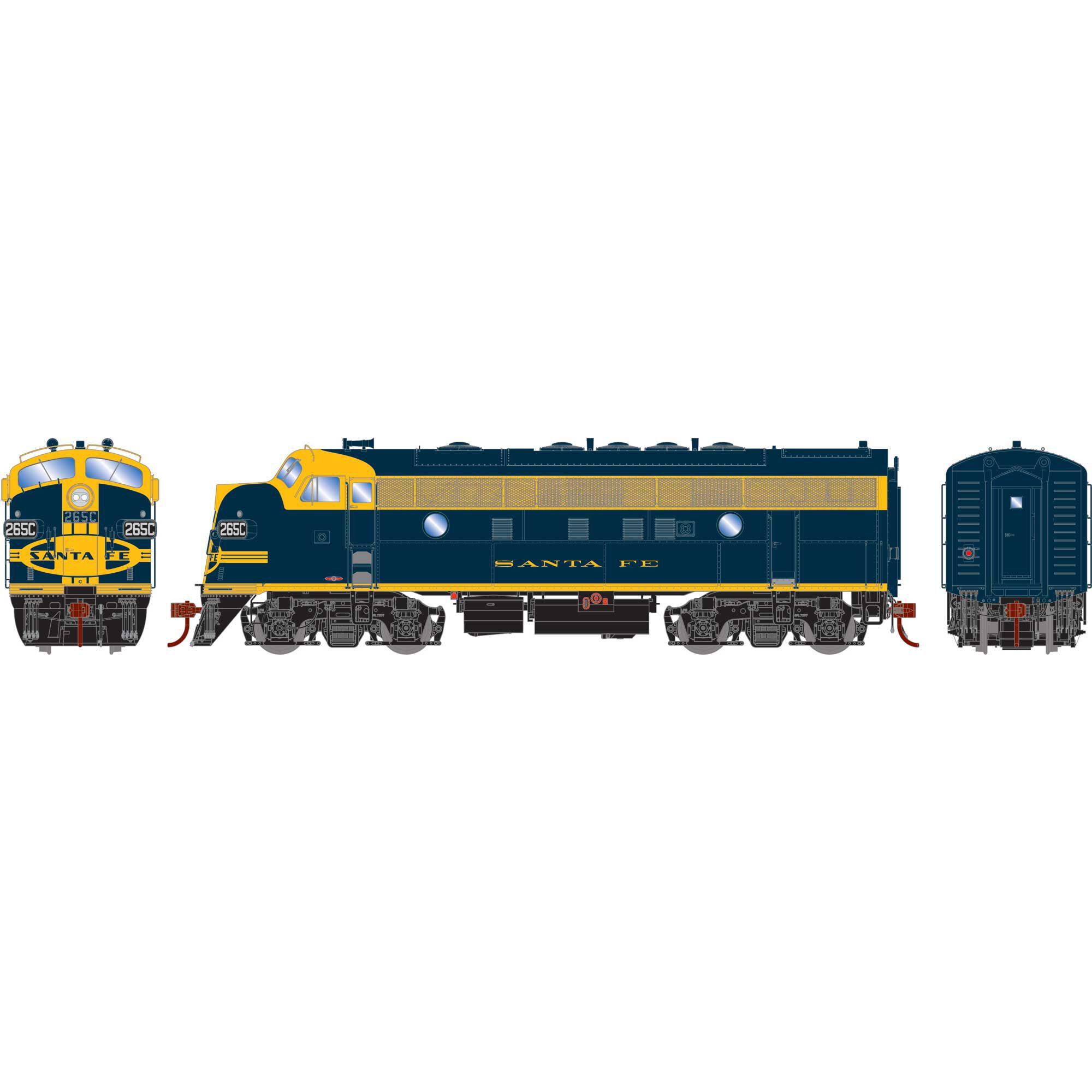 HO F7A Locomotive with DCC & Sound, ATSF #265C Model Train
