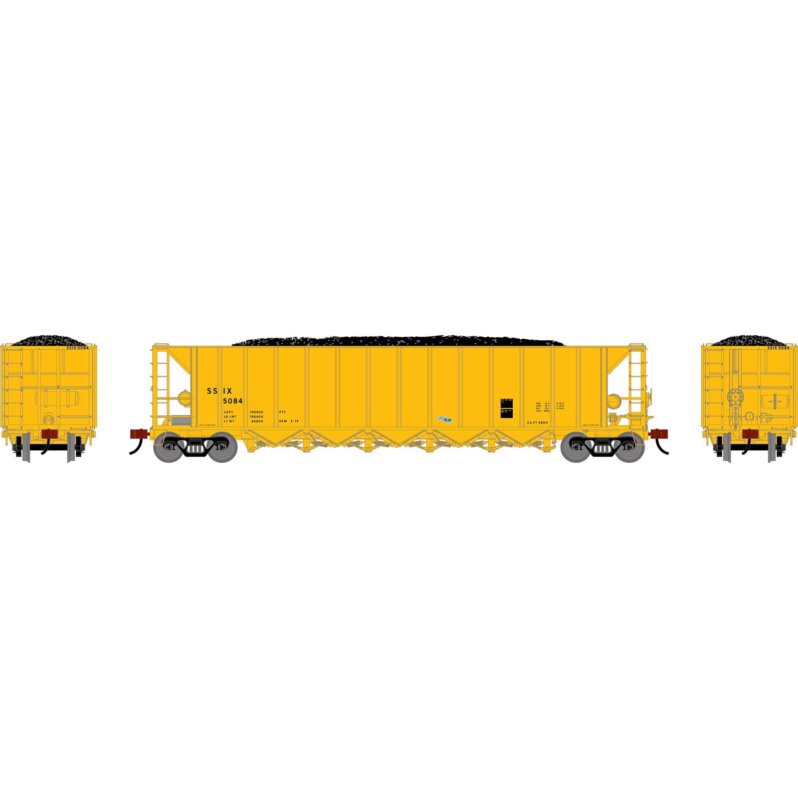 Athearn HO ATH Ortner 5-Bay Rapid Discharge Hopper w/Coal Load, SSIX #5084