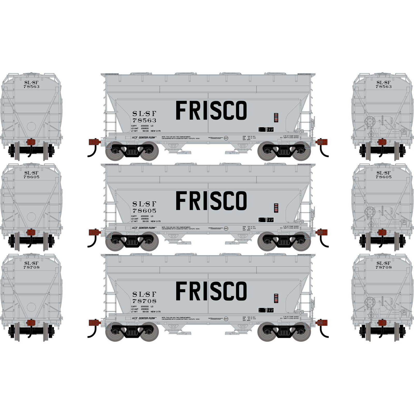 HO ATH ACF 2970 Covered Hopper, SLSF #78563/78605/78708 (3)
