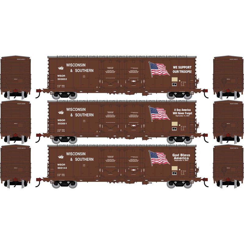 Athearn HO ATH 50' Evans Double Plug Door Box Car, WSOR 'Flag Cars' #503052/503081/503144 (3)