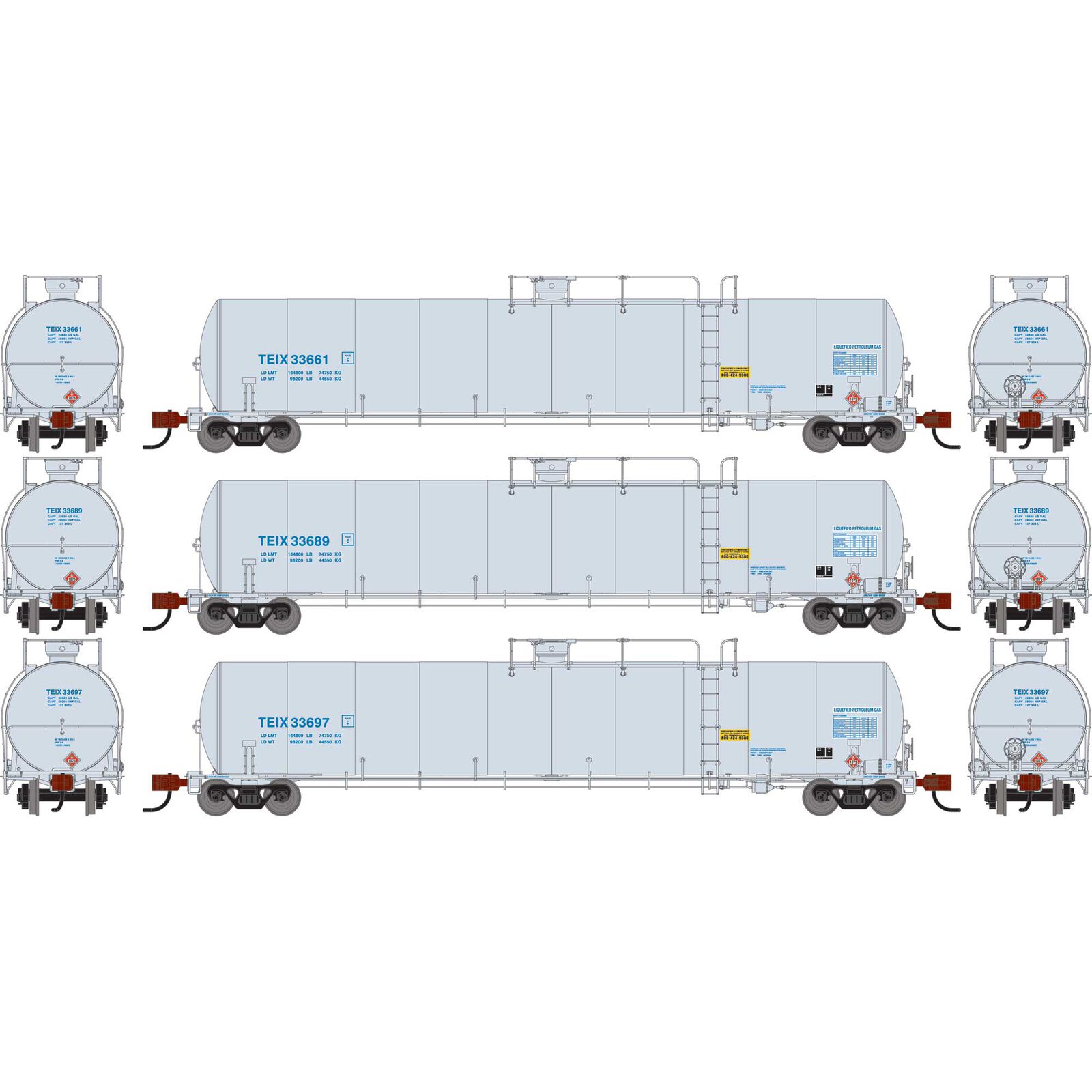N UTC 33K LPG Tank Car- Late, TEIX #33661/33689/33697 (3)