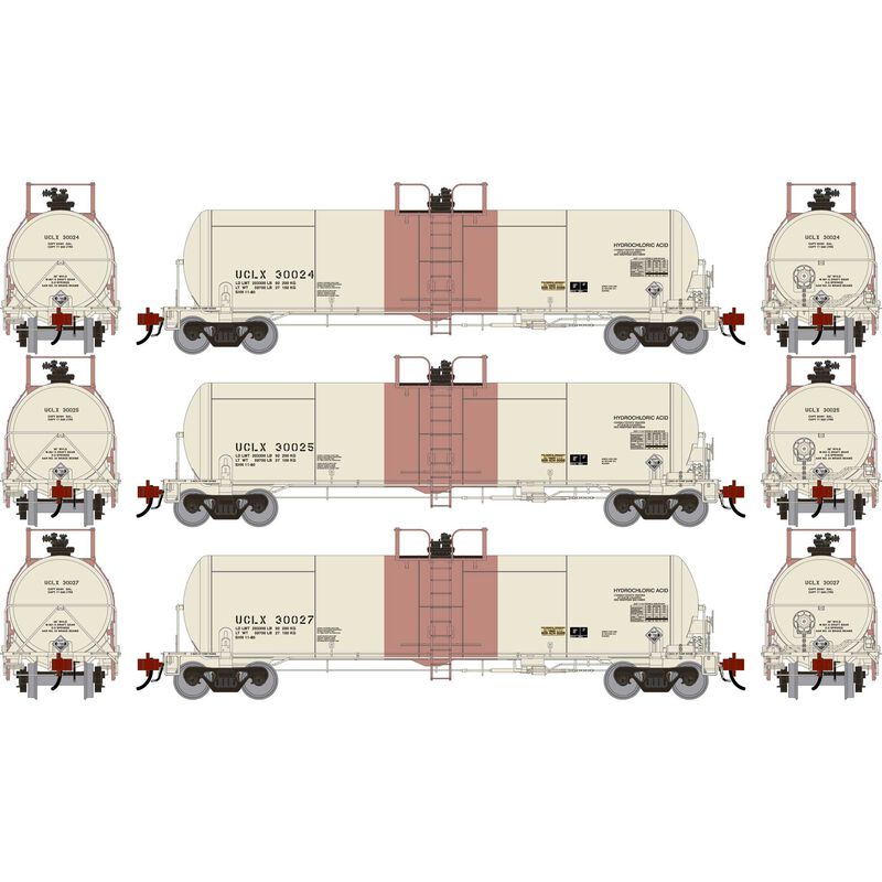 Athearn Genesis HO GEN GATC 20K Gallon Tank Car, Primed For Grime UCLX #30024/30025/30027 (3)