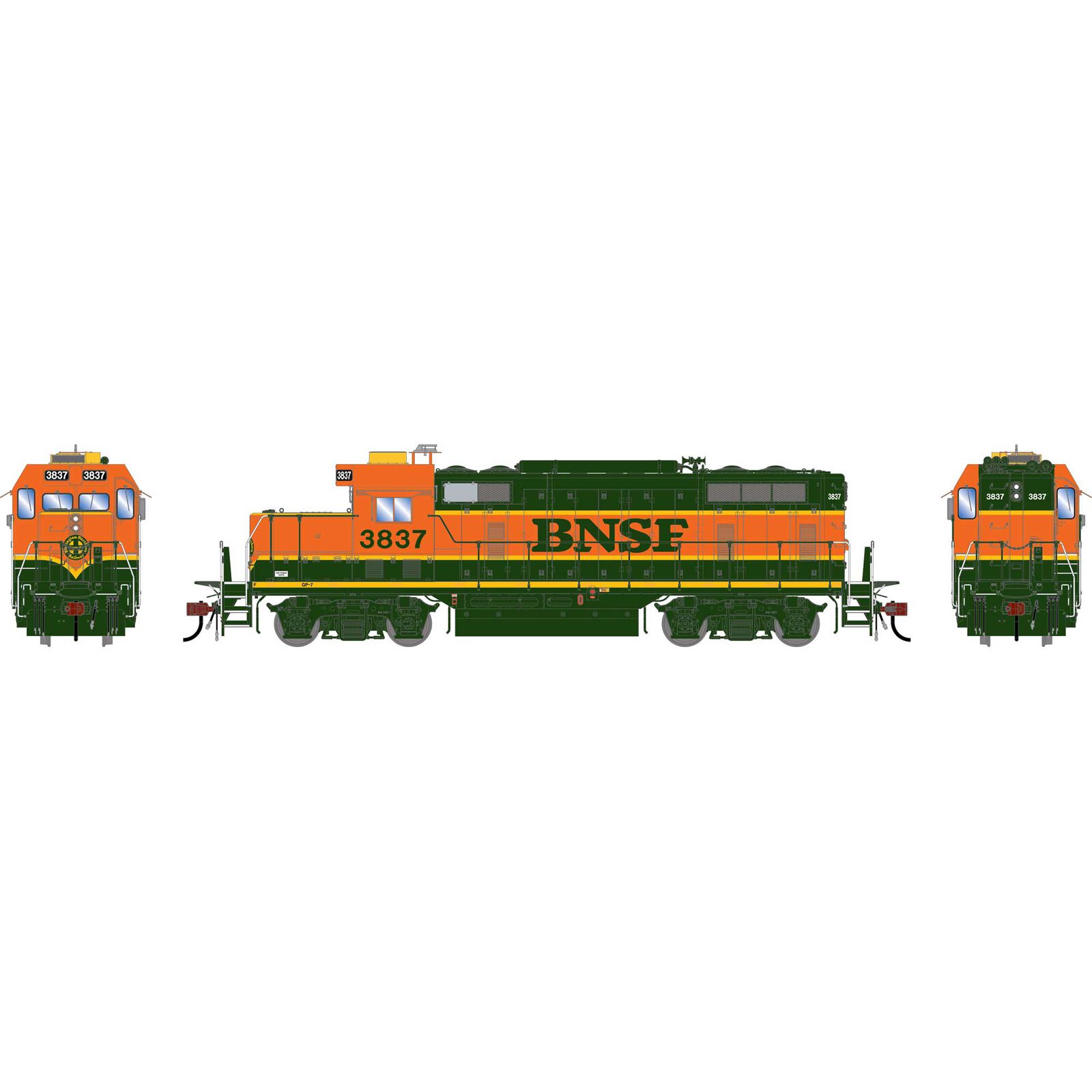 Athearn Genesis HO GEN GP7u Locomotive w/DCC & Sound, BNSF 'H1' #3837