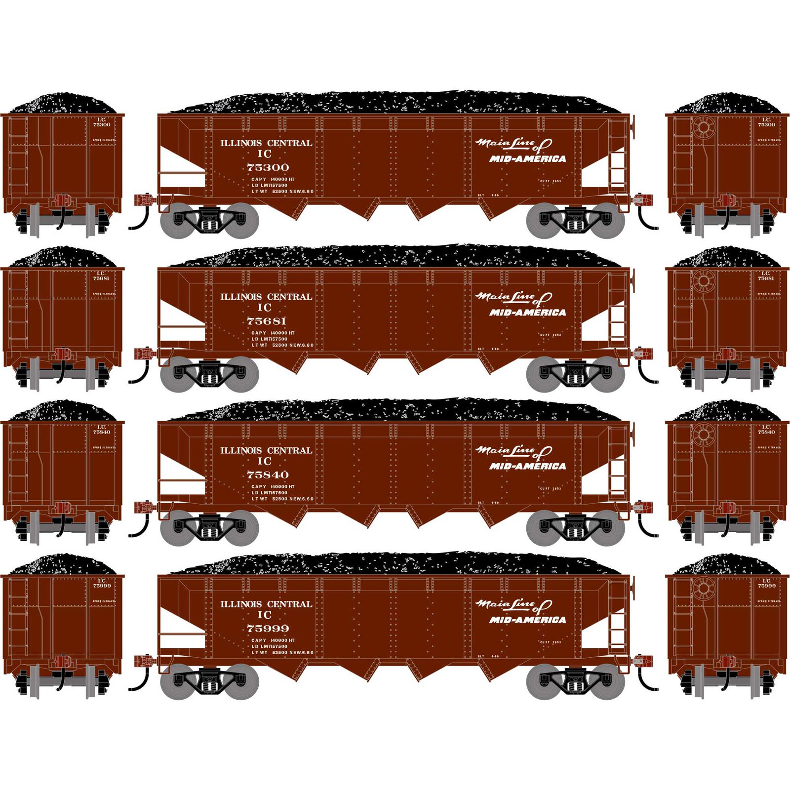 HO ATH 40' 4-Bay Offset Hopper with Load, IC #75300/75681/75840/75999 (4)