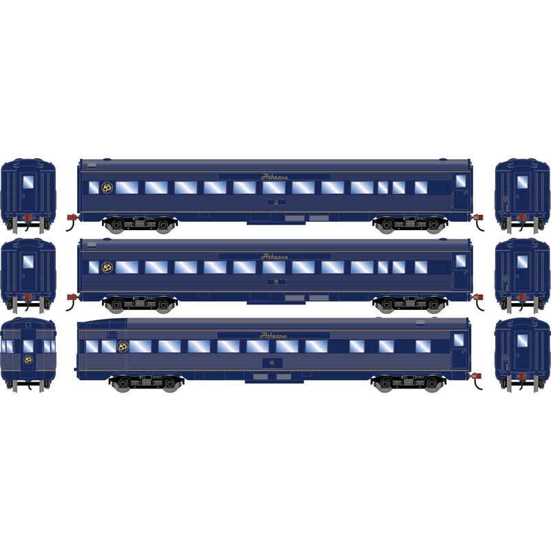Roundhouse HO RND Streamline Cars, ATHX #2 Coah; #4 Coach; #6 Observation 80th Anniversary Limited Edition (3)