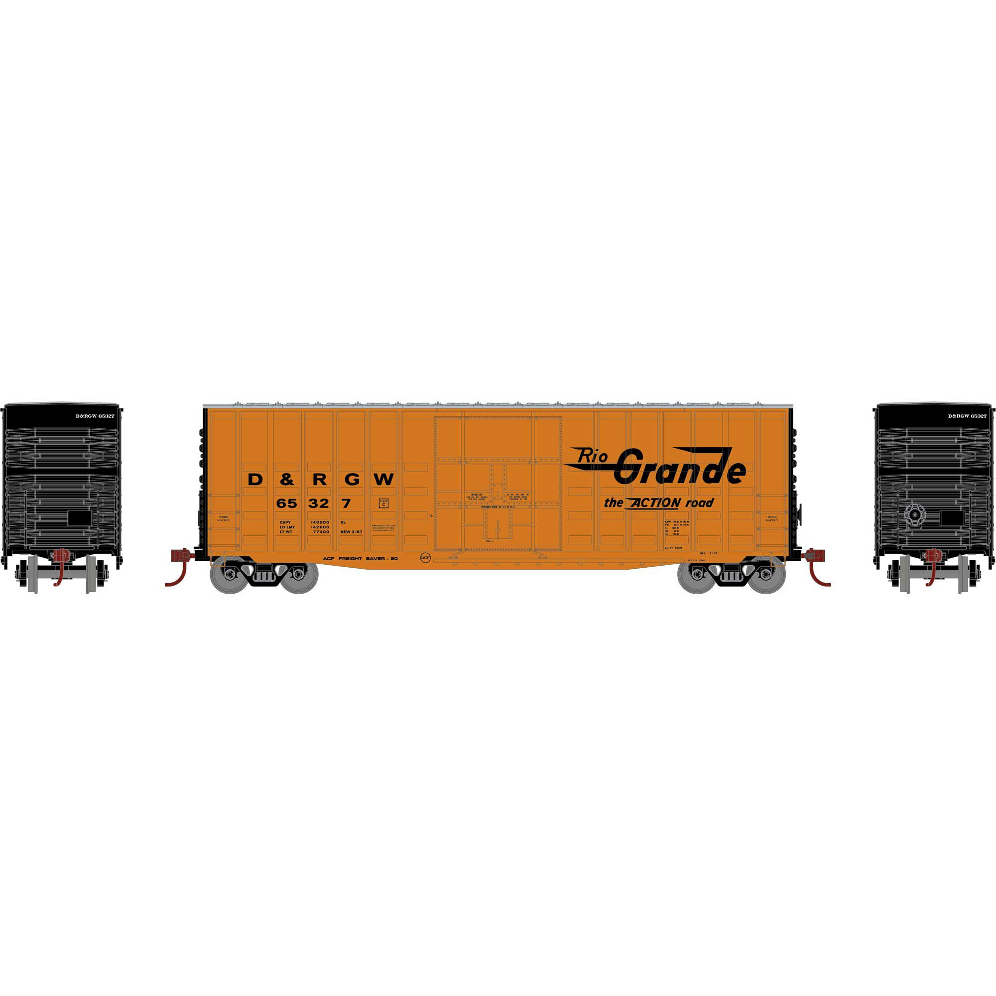 Roundhouse HO RND 50' Waffle High Cube Box Car, DRGW #65327 Model
