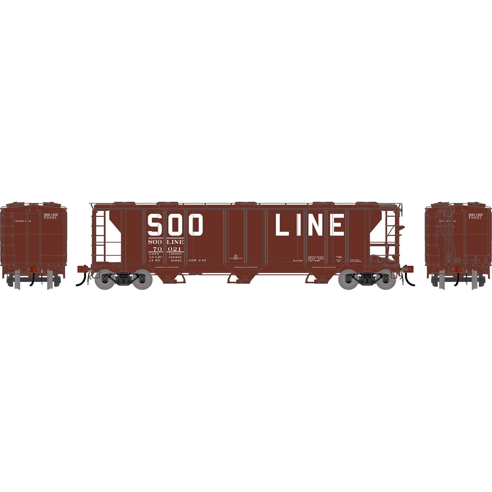 HO GEN PS 2893 3-Bay Covered Hopper, SOO Line #70021